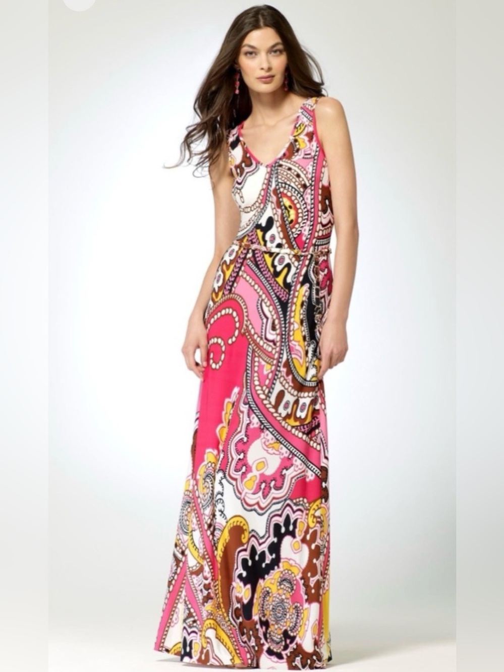 Vintage Caché Y2K Psychedelic Paisley Slinky Stretch Knit Maxi Dress M